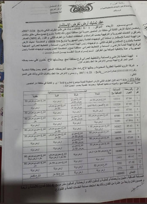 "هائل سعيد " يمنح 1,5 مليون متر من أراضي لحج لتمويل الأستيطان (وثيقة)