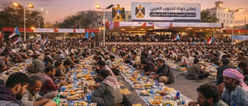 تكافل جنوبي.. موائد إفطار جماعية تستقبل وفود "طوفان 27 فبراير" في ساحة العروض بعدن (صور)