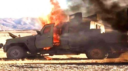 سقوط جرحى بأستهداف طقم عسكري لمليشيات الإخوان بالمحفد في كمين للمقاومة الجنوبية بوادي ضيقة 