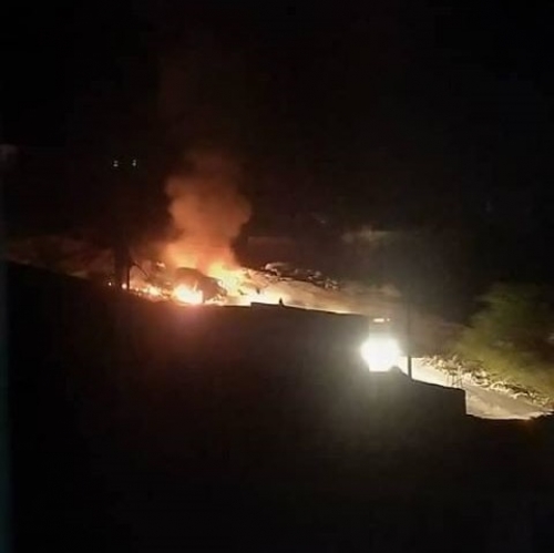 احتراق قاطرة سعودية تحمل مدرعات في الضلعة بشبوه 