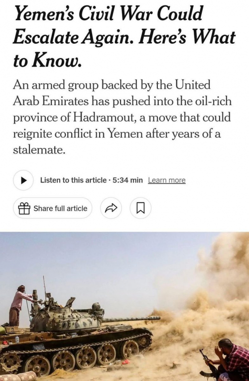 البيض لنيويرك تايمز: تحرير وادي حضرموت لحماية النفط ومكافحة الإرهاب والتهريب