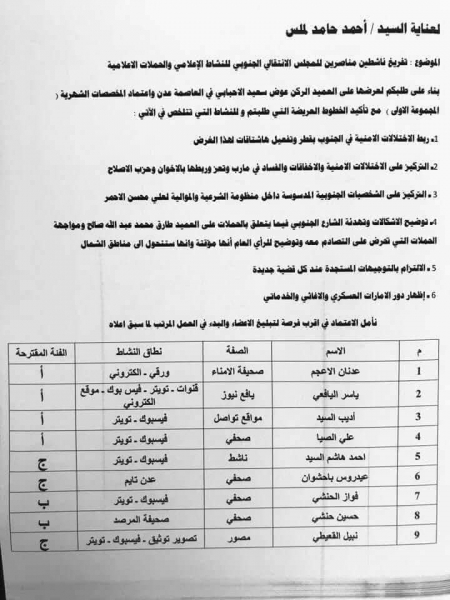 إعلاميو المجلس الإنتقالي يقبضون بالدرهم والدولار من ضباط الإمارات في عدن (وثائق)